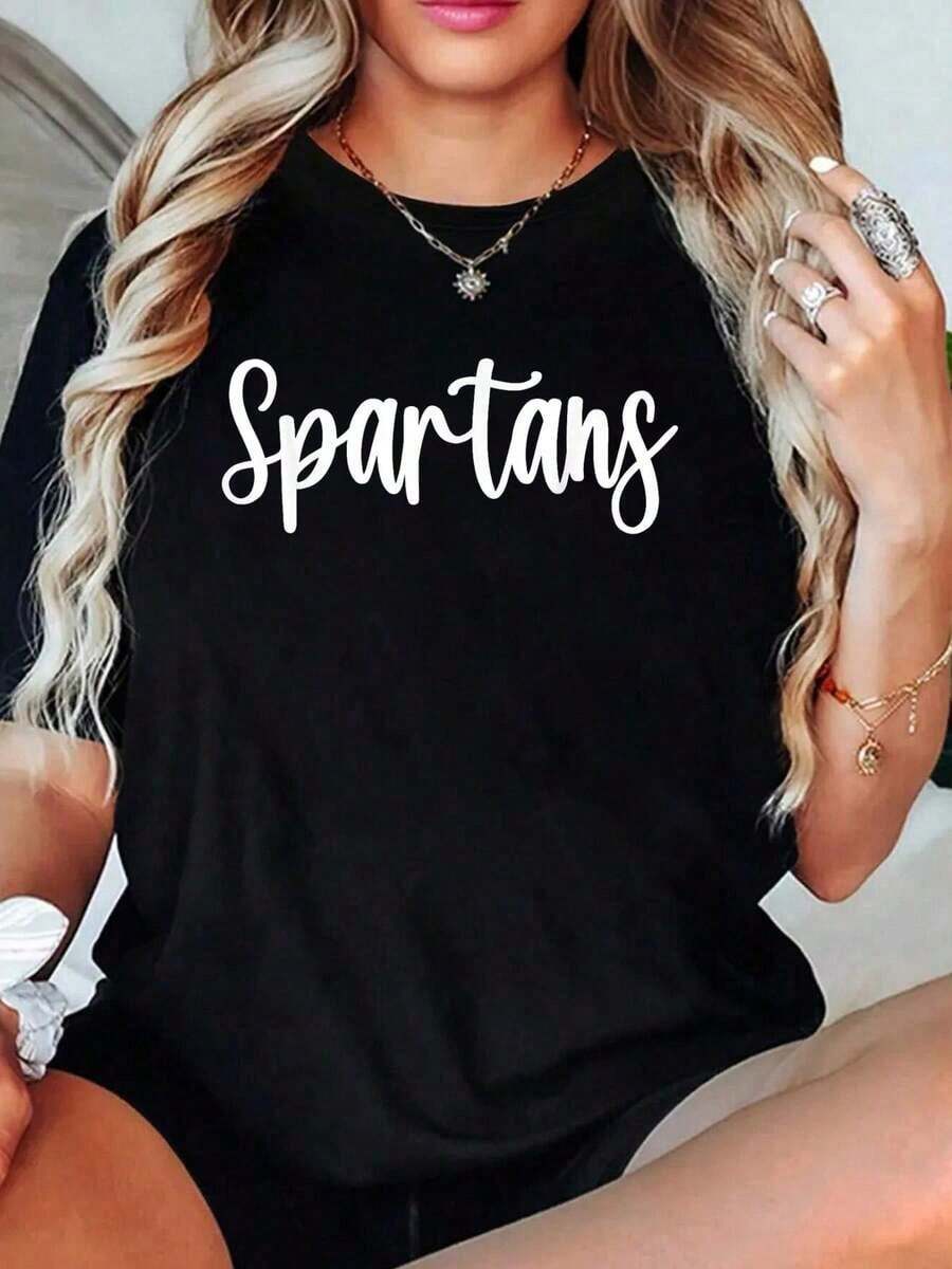 100% Cotton Spartans School Spirit And Team Mascot Game Night T-Shirts For Women - Black - View 1