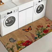 1pc Butterfly Pattern Printed Linen Kitchen Rug, Bathroom Mat, Doormat, 3D Printed Rectangular Carpet For Living Room, Bedroom, Hallway, Bathroom, Laundry Room - Polyester Rug For Indoor And Outdoor Home Decor - Multicolor - View 5