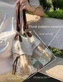 Back To School Tote Bag, Lace Large Capacity Versatile Fashion Bag, Retro Campus Commute Tote Bag, Foldable, Suitable For College Students , Office Bag - Nhiều màu - Xem 5