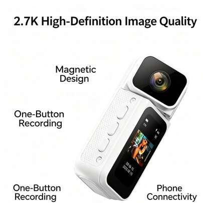 2.7K High-Definition Magnetic Sports Camera, Wearable Bicycle Riding Recorder, Outdoor Video Recording And Photography, Portable Monitoring Camera Suitable For Smartphones, One Click Recording Vlog 3-Axis Stable And Fast Focusing, Facial/Object Tracking, Digital Blog Camera (Valentine's Day Gift)