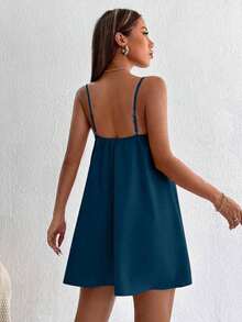 Vestido minifalda camiseta de unicolor minimalista y casual sin espalda - Azul marino - Ver 4