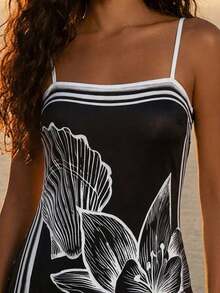 Vestido mini casual con estampado floral y tirantes finos para mujer , vestido sexy de verano para vacaciones, vestido de verano con estampado floral, vestido de verano, vestido de vacaciones. - Negro - Ver 5