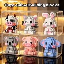 9pcs Micro Particle Cute Animal Model Building Blocks Toys, DIY Creative Shapes, Including Cow, Rabbit, Panda, Pink Pig, Suitable For 6-12 Years Old Children To Improve Hands-On Ability And Cognition, Ideal Birthday Gift For Kids - Multicolor - View 4