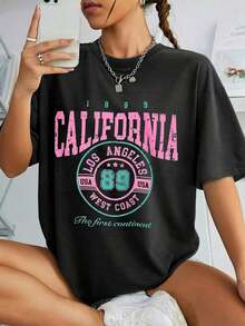 1 Piece Of Fashionable Casual Clothing For Men And Women. Women's Fashionable T-Shirt With Artistic Letter Patterns, Casual Round Neck Top For Women, Perfect For Everyday Summer Wear. Versatile, Easy To Match, For Daily Wear, Street Style, Vacation Wear, Weekend Wear. - 黑色 - 查看 1