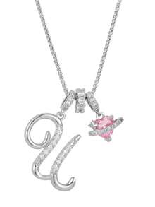 1 pieza Collar de acero inoxidable dorado con colgante de corazón rosa, letra personalizada y circonita cúbica exquisita, collar con letra de nombre simple, regalo de moda para novia, mamá, familia, amiga, hija, adecuado para aniversario, Día de San Valentín, Día de la Madre, cumpleaños, graduación, uso diario, boda, baile de graduación - Plateado - Ver 34