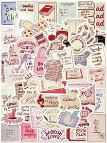 50PCS Bookish Reading Lover Stickers Literary Minimalist Art Decals Scholar Style Ornament For Study Room Bookshelf Notebook Journal Desk Surface Decoration School Supplies - 1 Set - View 1