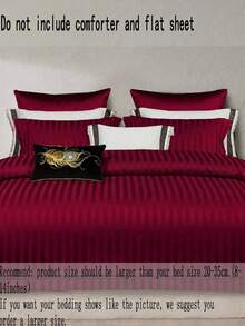 3 piezas Juego de Edredón a Rayas de Satén Rojo, Incluye 1 Edredón y 2 Fundas de Almohada, Microfibra Suave, Unisex - Burdeos - Ver 8