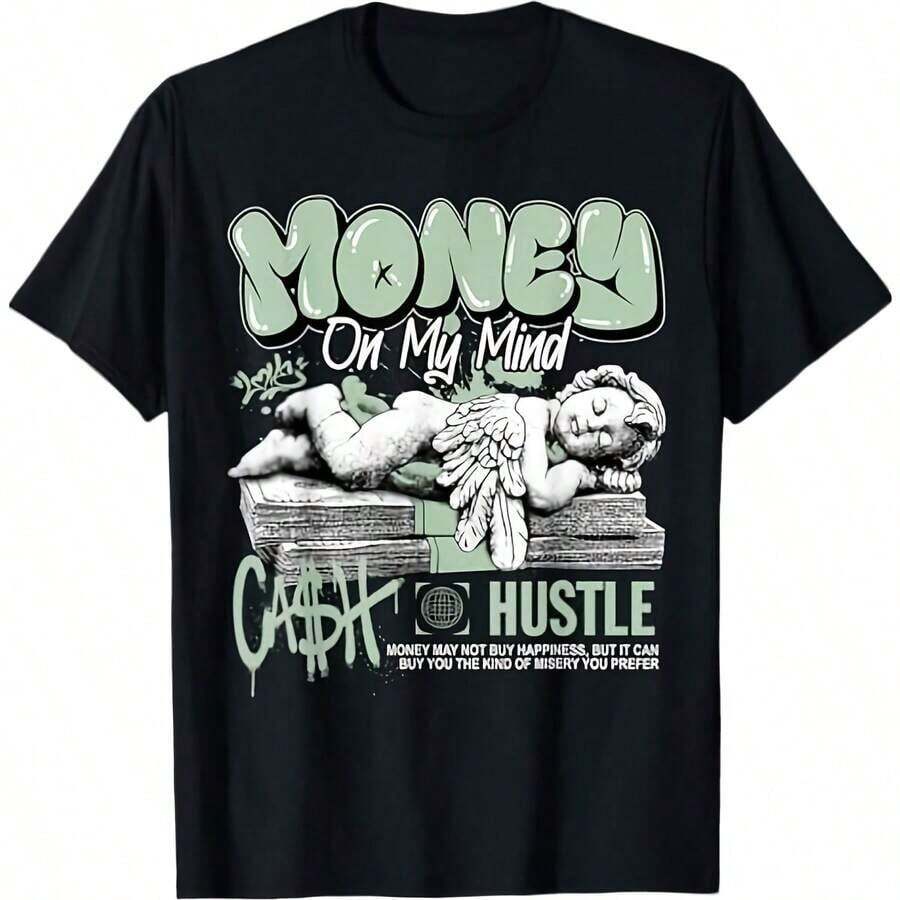 GiftMoney Cash Seafoam Abundance 4s Matching Para Hombres y Mujeres Camiseta Adecuada para uso durante todo el año, camiseta de manga corta con cuello redondo, estampada por un solo lado, de puro algodón, top divertido estampado para mujer Suave - Negro - Ver 1