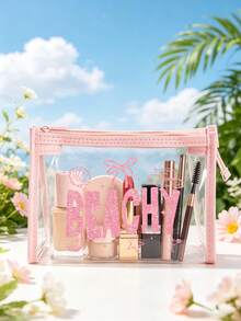 Bolsa de Praia PVC Impermeável da Moda, Estampa Colorida de Letras, Bolsa de Maquiagem PVC, Bolsa Organizadora de Viagem PVC com Zíper - Bolsa de Maquiagem e Higiene Pessoal Leve e Resistente ao Desbotamento, Adequada para Homens e Mulheres, Perfeita para Natação, Mergulho e Férias de Verão - Leve, Adequada para Homens e Mulheres Jovens, Acessórios de Bolsa de Praia, Essenciais de Viagem, Acessórios de Viagem, Essenciais de Férias, Bolsa de Viagem de Férias, Essenciais de Verão - Multicolorido - Visão 7