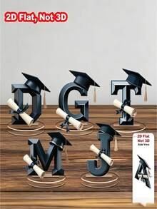 Flat 2D Design - Cute "Graduate" Letter Acrylic Ornament | Graduation Decor & Gift | Desktop Display | Home & Office Decoration | Gifts For Teachers & Classmates | Party Favors | Flat 2D Style - Multicolor - View 3
