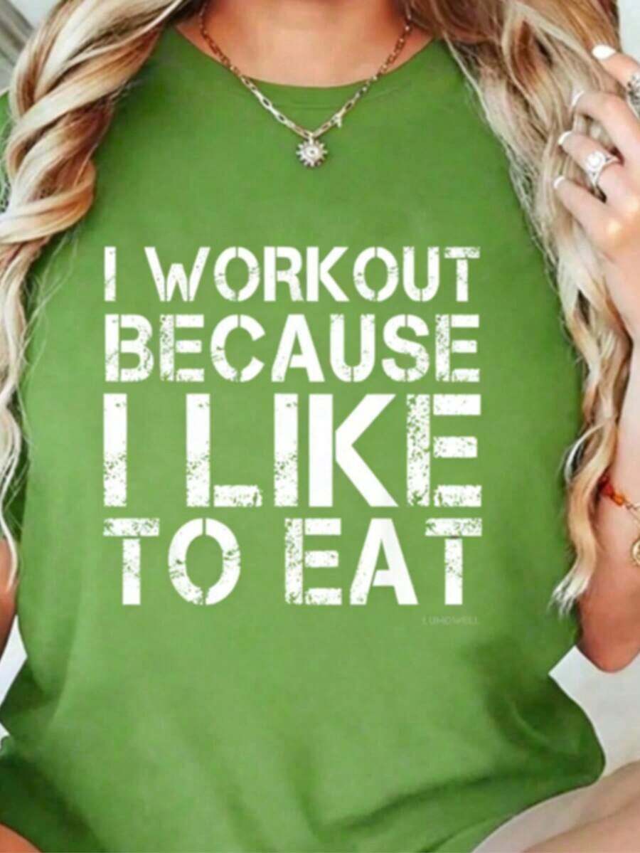 Camiseta: Trabajo porque me gusta comer, camisetas divertidas de gimnasio, holgadas y cómodas, camiseta casual minimalista, camiseta para espectáculo de descanso, playeras de mujer - Verde - Ver 1