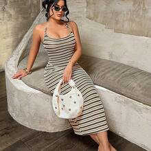 Women's Striped Bodycon Halter Neck Dress For Beach Vacation,Summer ,Spring ,Vacation,Beach , Ibiza, Bodycon Summer Dress, Cruise Dress, Ribbed Dress, Sexy Midi Dress, New Arrivals Dresses, Body Con Dress For Women, Bodycon Midi Dress, Body Fitting Dress - Negro - Ver 4