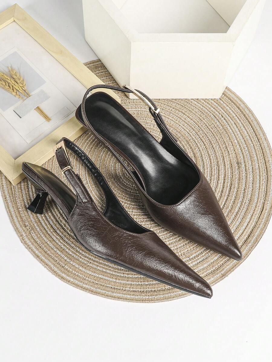 7cm Brown High Heel Sandals, Pointed Toe Slip-On Party Wedding Formal Shoes - Brown - View 1