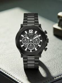 Guess Men's Quartz Watch All Black Multi Dial Wristwatch Stainless Steel Bracelet Skeleton Dial Chronograph Watch for Office Party Streetwear Casual Dating Ideal Gift for Him on Birthday Anniversary Valentines Day Perfect for Modern Professional Fashion Style Eniversary Valentines Day Perfect for Modern Professional Fashion Style Enthusiasts - 黑色 - 查看 1