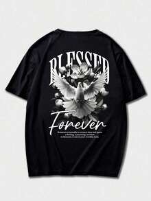 Camiseta de Manga Corta con Estampado Gráfico Simple y Versátil para Hombre - Negro - Ver 4