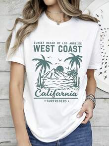 Ladies Pure Cotton Round Neck Short Sleeve Tee Casual Loose Daily Essential Wear - White - View 1
