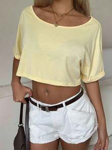 Camiseta de mujer de punto a rayas de estilo minimalista y casual, de un hombro, con efecto dopamina, adecuada para el uso diario, citas, reuniones, otoño/invierno/verano, Navidad, Año Nuevo, Acción de Gracias, fiestas, bodas, playa, ceremonias de graduación, moda, elegante, casual, salidas, citas, reservas, viajes, brillante, Día de San Valentín, vacaciones, Y2K y otras ocasiones. - Amarillo 4 - Ver 3