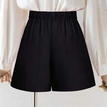 New Women's Woven Fabric Pleated A-Line Front Zipper Back Elastic Waist Slimming Mid-Waist Casual Comfortable Elegant Shorts - Albaricoque - Ver 3