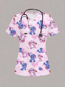Top de pijama con estampado de dibujos animados para mujer - Multicolor - Ver 4