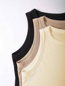 Top ajustado de cuello redondo informal para mujer - Albaricoque - Ver 4