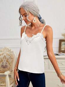 Frenchy Camiseta suelta de encaje con contraste para mujer - Blanco 2 - Ver 4