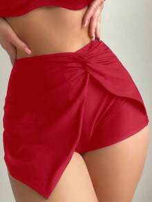 Fondo de bikini retorcido para mujer para la playa de verano y vacaciones - Rojo - Ver 3