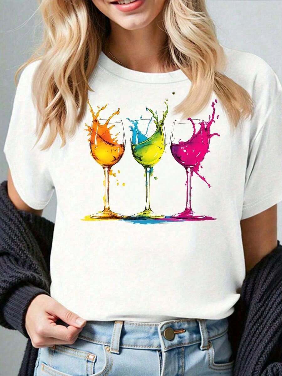 Salpicaduras Coloridas en Copas de Vino: Una Vibrante Exhibición de Líquidos Camiseta de , Gris, Blanca, Blanco Claro, Albaricoque, Rojo Oscuro - Blanco - Ver 1
