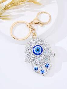 Móc khóa hình bàn tay Fatima đính pha lê lấp lánh, mạ vàng, phụ kiện túi xách và xe hơi phong cách Bohemian, quà tặng bùa may mắn. - trắng - Xem 3