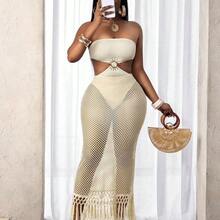 BamGlam Women's Sexy Hollow Out Fishnet Design Strapless Vacation/Date Dress - Amarillo - Ver 5