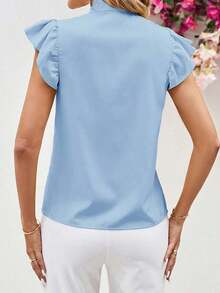 Blusa con lazo elegante para mujer, versátil para el trabajo y el uso casual, verano - Celeste - Ver 2