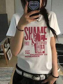 Limited Edition Women's Fashion 1 Piece Oversized Crew Neck T-Shirt, Y2K Style - Casual Summer Blouse, Short Sleeve, Y2K Letter Print, Loose Fit - Blouse For Spring, Summer, And Autumn, Versatile Casual Outfit (No Padding). New Loose And Versatile Blouse, Lightweight Cotton - White - View 7