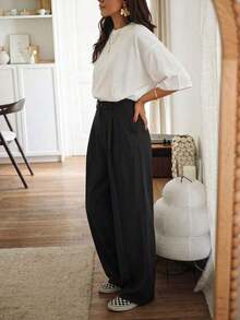 Pantalones anchos de cintura alta y ajuste delgado en morado-rojo, estilo callejero bohemio, adecuados para uso casual, ir al trabajo y vacaciones en primavera/verano - Negro 2 - Ver 5