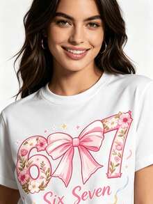 Tops para mujer holgada con estampado gráfico lindo para niñas - Estampado frontal de adorables donuts deé de la tarde y letras, top casual de estilo callejero para la vuelta al cole. - Blanco - Ver 7