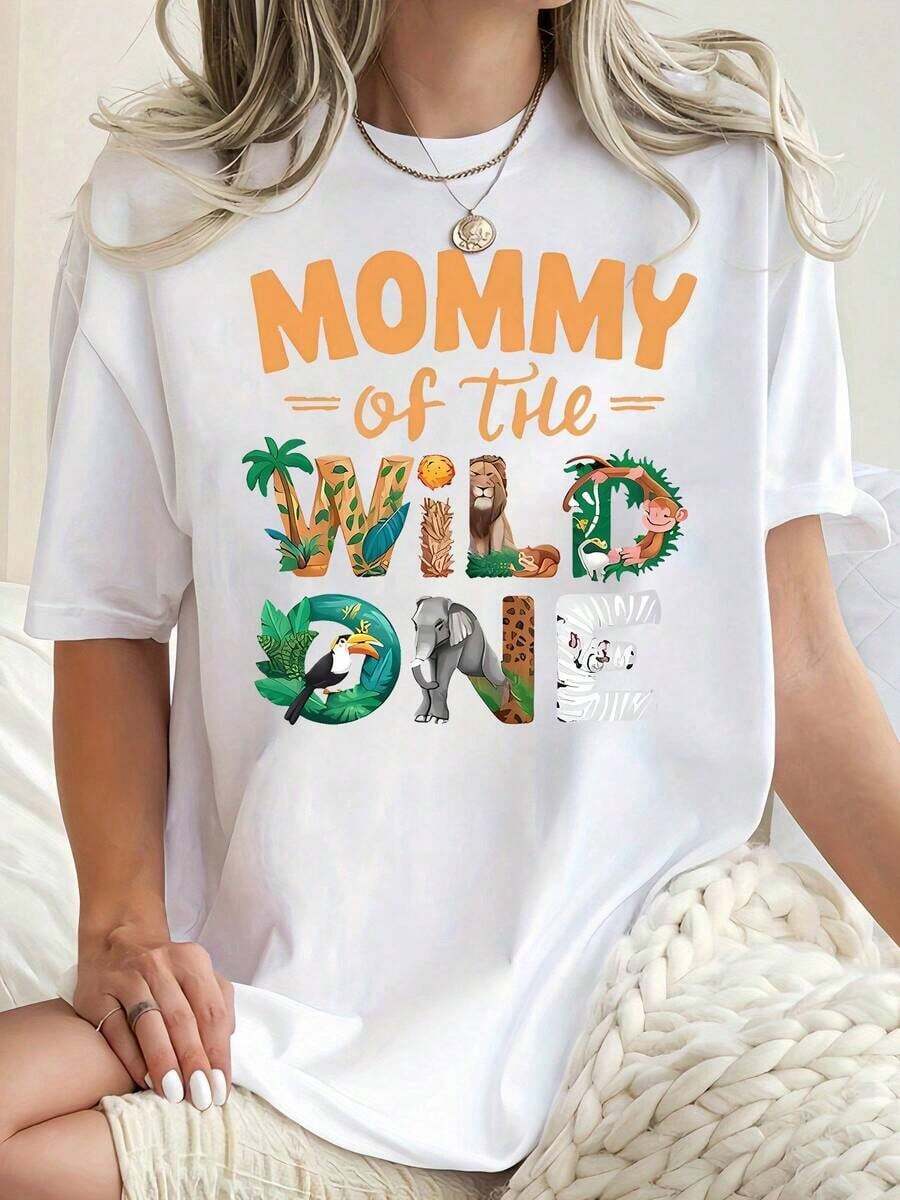 Camiseta estampada creativa y divertida con animales de la selva tropical , con cuello redondo y mangas cortas, perfecta un cómodo verano durante las vacaciones(Retro style, casual style, unisex) - Blanco - Ver 1