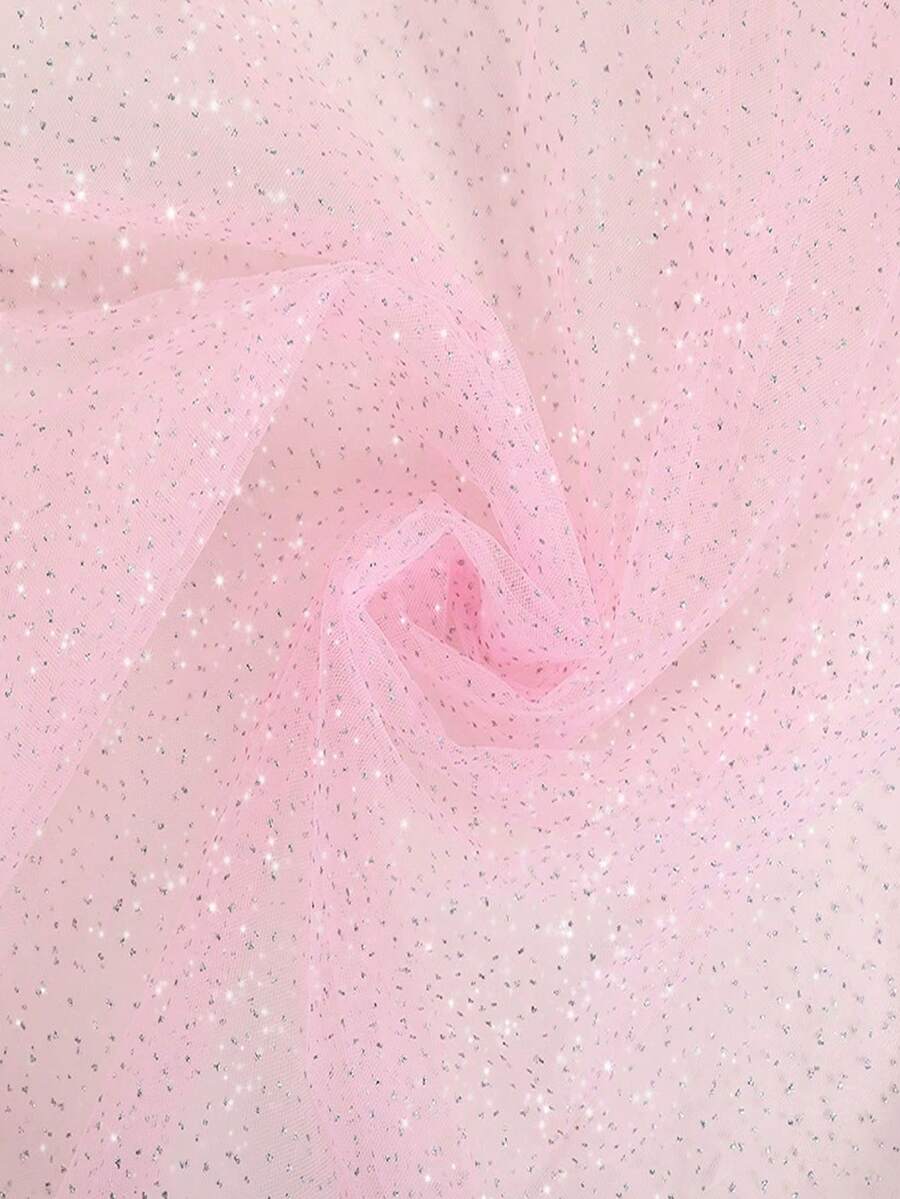 1pc Silver Polka Dot Mesh Fabric, Rigid Apparel, Stage Costume Material, Cotton Polyester Blend, Gift Packaging - Pink - View 1