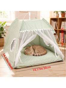 1pc Floral Pattern Pet Tent, Breathable & Washable, Thin Design, Suitable For Small Cats & Dogs, Indoor & Outdoor Use All Year Round. Cat Bed, Tent, Dog House, Indoor, Outdoor, Lace Mesh Vent, Removable Curtain, Portable, Bird Nest Tent, Cute Floral Cave - Pink - View 13
