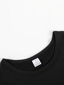 Camiseta Casual de Manga Corta para Mujer, Color Naranja con Estampado de Doble Corazón, Ligera y de Cuello Redondo para Verano - Negro - Ver 3