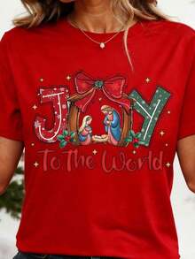 Nueva Camiseta Casual de Verano con Estampado de Jesús para Mujer - Estilo Vintage Urbano Unisex, de Algodón, Manga Corta y Cuello Redondo - rojo - Ver 2