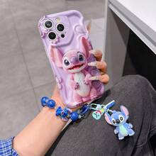 Disney Lilo & Stitch Phone Case With Angel Charm And Stitch Lanyard - Cute Angel Protective Case With Flower Background Design, Equipped With Delicate Stitch Decorative Lanyard And Beaded Bracelet For Easy Carrying, Compatible With IPhone 17, 16, 15, 14, 13, 12, 11 Pro Series, Ideal For Birthdays, Holidays, Anniversaries, Graduation Gifts, Or Any Special Occasion To Surprise Family, Friends, Classmates, And Loved Ones. - 白色 - 查看 1