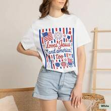 100% Cotton  ®   Loves Jesus And America Too Shirt, Patriotic Christian Shirt, 4th Of July Shirt, USA Faith Tee, 4th Of July Christian Shirt Y2K Retro Vintage Oversize Streetwear Plus Size Drop Shoulder T-Shirt - Unisex Women & Men's Campus Daily Wear - 白色 - 查看 1