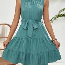 VCAY Women's Sleeveless Dress With Frill Hem & Fringe Details - Marrón - Ver 5