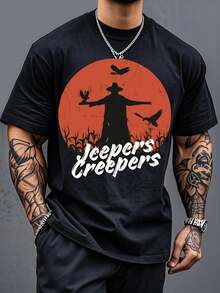 Unisex T-Shirt Made Of Pure Cotton, Jeepers, Creeping Plants, Horror, Short-Sleeved, Shirt, Men, Cotton, Top, Halloween, Essential, Perfect For Fans Of Thriller Movies, Summer T-Shirt, Summer Clothes, Women's, Men's Summer Outfit, Women's Shirt, Creative Design, Outdoor Play, Cool Style, Fun Design, Great For Outdoor Play - Black - View 1