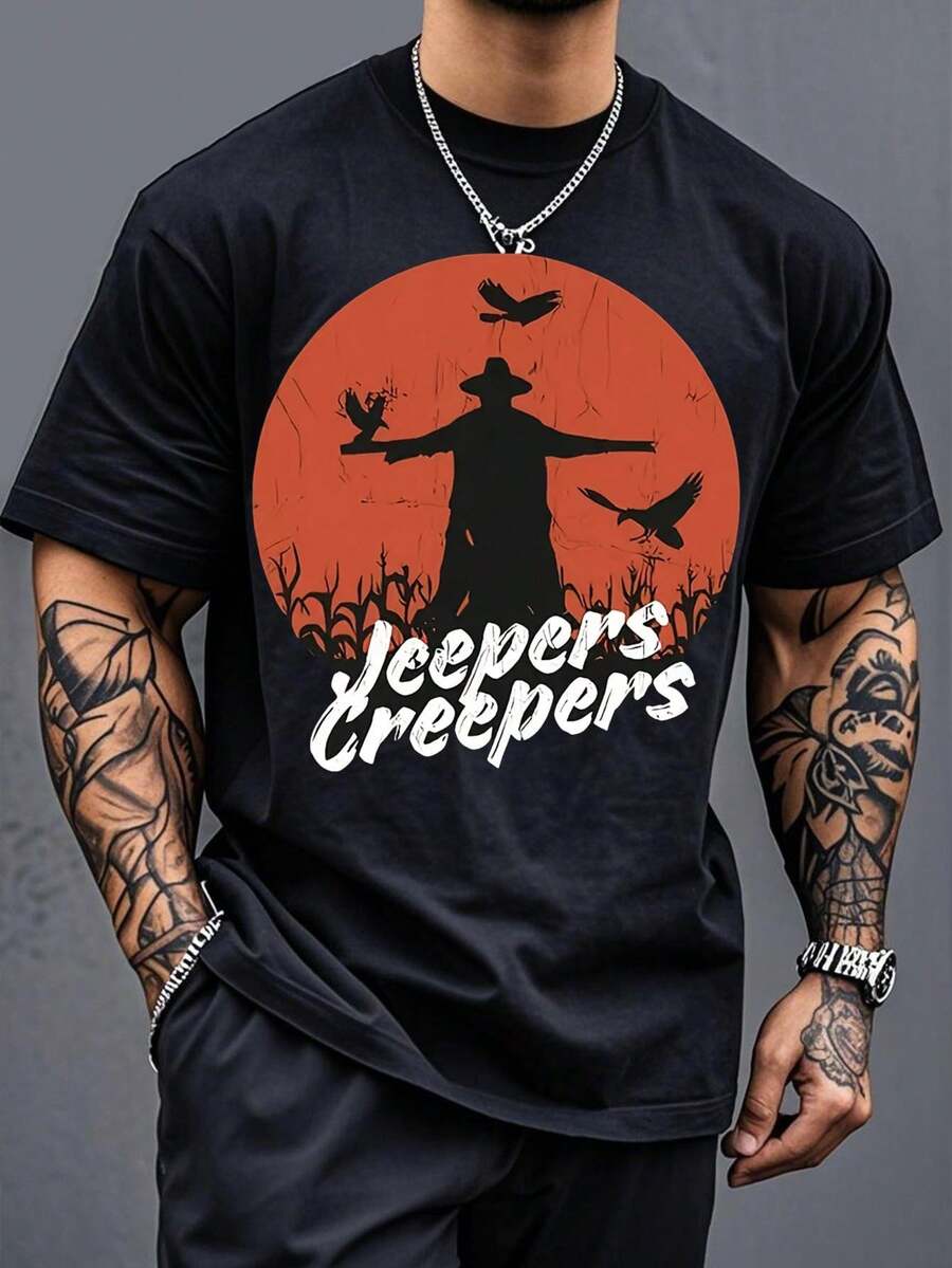 Unisex T-Shirt Made Of Pure Cotton, Jeepers, Creeping Plants, Horror, Short-Sleeved, Shirt, Men, Cotton, Top, Halloween, Essential, Perfect For Fans Of Thriller Movies, Summer T-Shirt, Summer Clothes, Women's, Men's Summer Outfit, Women's Shirt, Creative Design, Outdoor Play, Cool Style, Fun Design, Great For Outdoor Play - Black - View 1