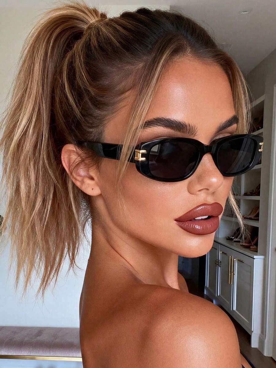 1 Pair Oval Minimalist Fashion Glasses, Classic Design, Suitable For Holiday Gifts, Outdoor Activities, Tropical Beach Vacations, Street Photography, Etc. - Multicolor - View 1