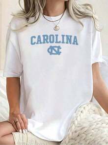 Nuevas llegadas para el verano. Camiseta de algodón 100% puro, estilo veraniego, con estampado gráfico del equipo Carolina para mujer. Camiseta cómoda de algodón puro, estilo universitario, para uso diario informal. Regalo de cumpleaños perfecto para exalumnos de la UNC y fans de Carolina. ¡Exprese su espíritu de equipo! Lavable a máquina. Un regalo para familiares, hermanos, amigos, padres o maestros. Blusa, camisa > Hermosa. - Blanco - Ver 6