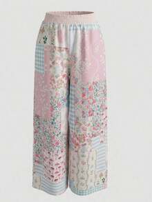 Summer Vacation Outfits Women2026 Spring Summer New Arrival Vintage Bohemia Floral Pattern Women's Casual Pants Elastic Waist Trousers-Ladies' Elegant Retro Bohemian Casual Pants Beach Vacation Loose Printed Horn Wide Leg Pants Polyester PantsLoose And Comfortablepants - 多色 1 - 查看 4