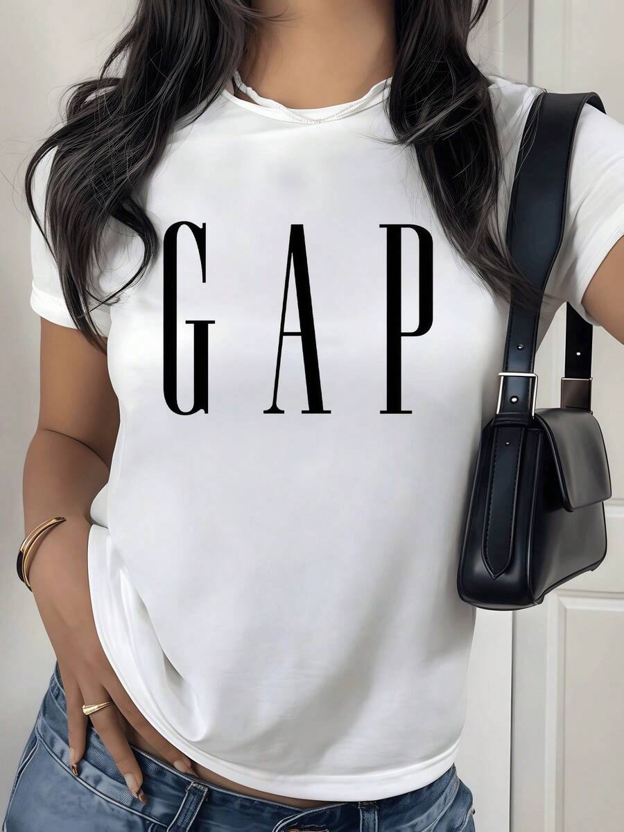 Letras grandes en el centro simbolizan confianza apertura y equilibrio entre la sencillez y la fuerza interior camiseta de mujer casual moderna cómoda para uso diario - Blanco - Ver 1