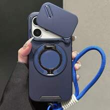 Ốp lưng điện thoại màu cam có nắp gập và chân đế từ tính, tương thích với Apple 11/12/13/14/15/16/17 Pro Max, chống rơi vỡ và có dây đeo bảo vệ. - trái cam - Xem 5