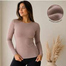Women's Thermal Base Layer Blouse For Cold Winter - Brown - View 3