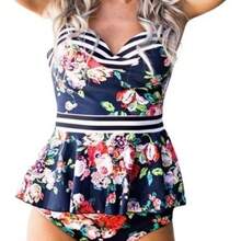 Fashionable Printed Sexy Blue Floral One-Piece Beach Swimsuit Bikini - High Quality <image Color 1> - View 5